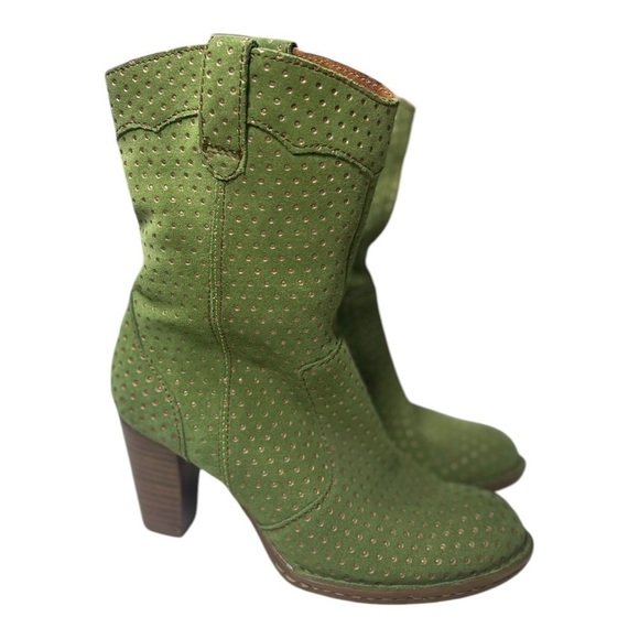 Born Women’s Genevieve Green Suede Polka Dot Heeled Boots - Picture 1 of 10